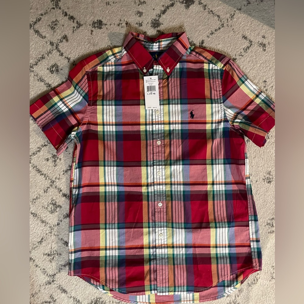 Red multi-color Ralph Lauren button down shirt